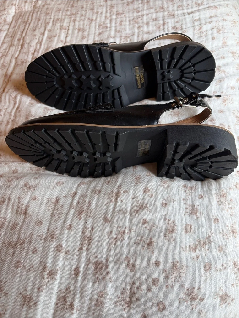 Dolce Vita Black Leather Slingback Lug Sole Sandals